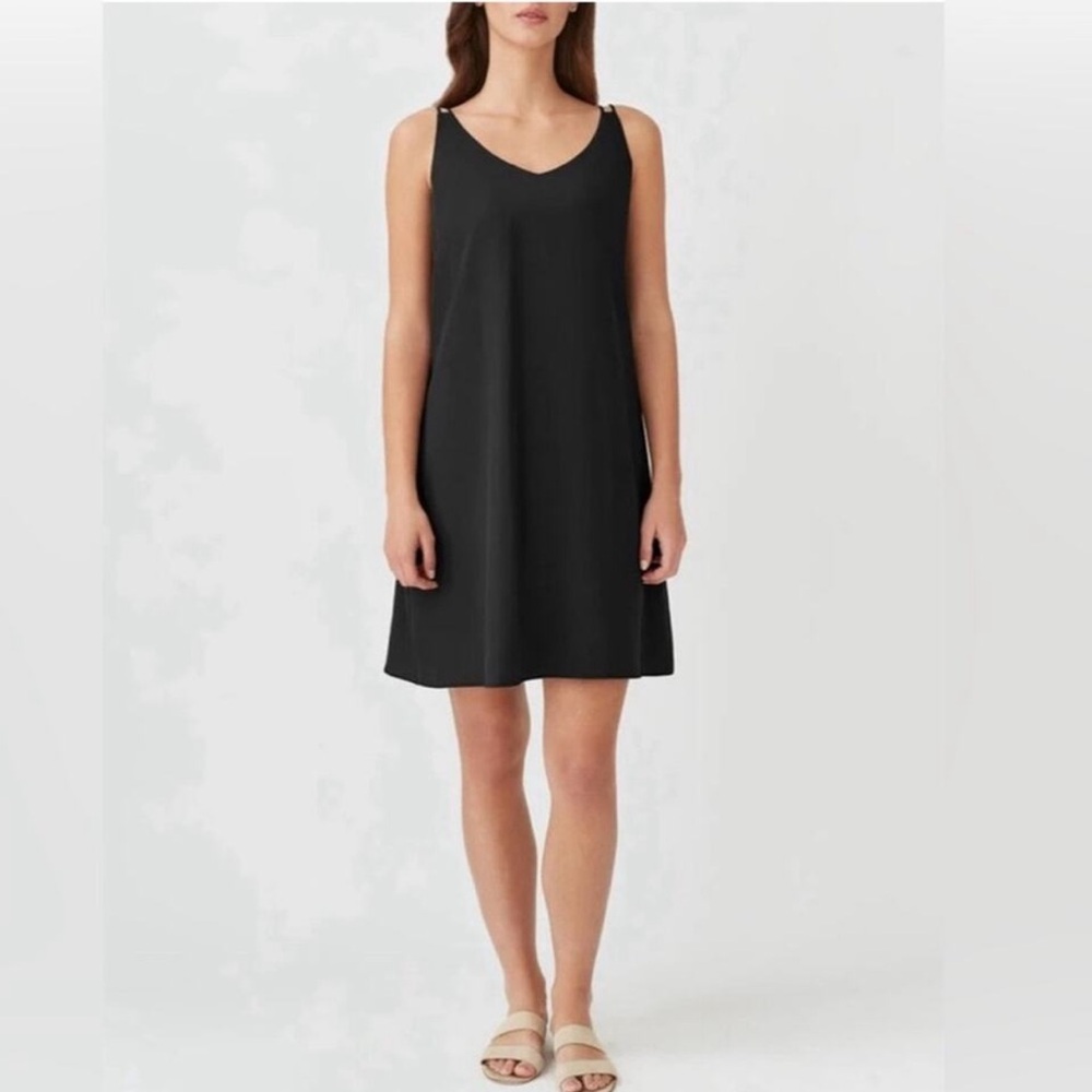 CUYANA Women’s 100% Tencel Adjustable Tie-Back Short Slip Dress Black Size Small
